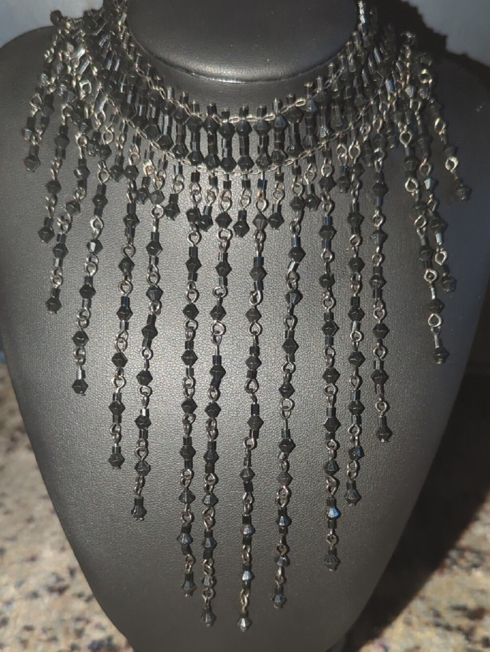 Elegant Black Fringe Beaded Statement Necklace - Picture 4 of 4